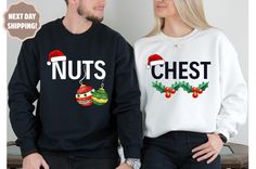 Couples Christmas Sweatshirts,Gift for Couple Chest Nuts Sweatshirt,Funny Christmas Shirt,Boyfriend Christmas Gift,Husband Christmas Sweater Hello! First of all thank you for being here and checking out our finest t-shirt designs. In order to provide you best service, we are using the quality materials and beautiful designs. You can always contact us. HOW TO ORDER T-SHIRT * Select your t-shirt color * Select your size * Select your design text color * Click Add to Chart *And wait until the deliv Unisex Christmas Gifts, Christmas Couples, Boyfriend Christmas, Couples Christmas, Gift Husband, Christmas Gifts For Husband, Couples Sweatshirts, Design Text, Christmas Gifts For Boyfriend