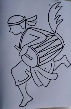 a drawing of a man carrying a barrel