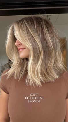 Lob Haircut Highlights, Lob With Highlights Balayage, Bronde Haircolor Brunettes Short Hair, Soft Effortless Blonde, Partial Balayage Bronde, Darker Blonde Hair Color Ideas For Fall, Natural Blonde Hair Short, Short Brown To Blonde Hair, Lindsey Gurk Hair