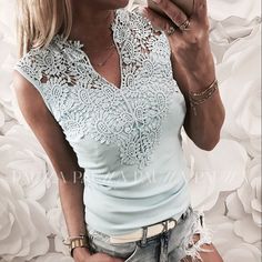 Features: Fashion design,100cm Brand New, high quality! Material: Polyester,Cotton Style:Fashion Casual Sleeveless Tops Color: White,Light BlueSize: S M L XL S (UK SIZE 6/8) M (UK SIZE 10) L (UK SIZE 12) XL (UK SIZE 14) Package Included: 1 * tops NOTE: There is 2-3cm difference according to manual measurement.please check the measurement chart carefully before you buy the item.1 inch = 2.54 cmPlease note that slight color difference should be acceptable due to the light and screen. Brand Name xa V Neck Shirts, Blouses Women, Vest Tops, Tops And Blouses, Knitwear Fashion, Collars For Women, Work Clothes, Lace Fashion, Hot Dress