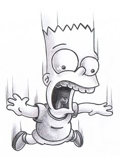 a drawing of a cartoon character with his mouth open and hands out to the side