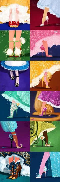 four different images of women in high heels