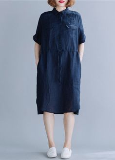 Navy side open Button Pockets Shirt Dress Short SleeveFabric: Cotton 45%, Linen 55%Size & Fit: Fit: This garment fits true to size.Length: Size XL measures 41.73"from shoulder to hemBust: Great for any cup size. Waist: Loose Fit. Comfortable room throughout midsection.Hip: Loose Fit - room for hips. Hand Wash Cold. Shirt Dress Short, Dress Short Sleeve, Comfortable Room, Current Fashion Trends, Pocket Shirt, Cup Size, Dress Short, Trendy Dresses, Women's Fashion Dresses