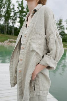 Oversized Linen Shirt, Drop Shoulder Shirt, Shirt Linen, Waffle Shirt, Sleek Look, Cozy Fashion, Summer 2022, Linen Women, Comfortable Outfits