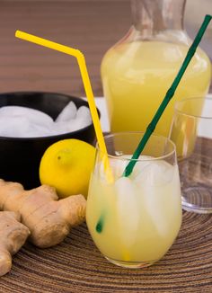 two glasses filled with lemonade and ginger juice