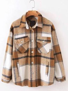 ⚡Buy 2024 Flannel Button Up Plaid Shacket Khaki S under $36.99 in Jackets at AnotherChill.com Online. Style: Casual / Street. Fabric Content: Acrylic / Cotton. Fit Type: Loose Fit. Occasion: Daily. Sleeve Length: Long Sleeve. : Step up your fashion game with our Vintage-Inspired Oversized Plaid Shacket. Perfect for a casual or street style look, this shacket is made from a blend of acrylic and cotton for ultimate comfort. Its loose fit provides a relaxed and effortless vibe, making it suitable f Jackets Style, Mode Kimono, Plaid Shacket, Plaid Shirts, Flannel Jacket, Plaid Jacket, Women's Coats & Jackets, Casual Streetwear, Looks Style