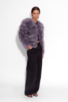 Spice up any look and keep it sweet with our signature staple, the Harper Jacket.  Keep it cosy with our soft satin lining & optional front closure.  Pair over a cool tee and jeans to revamp your daytime look or over a party dress at night for full evening glam.  Designed in London for KARIZMA  Fabric: Marabou feathers*, Satin Lining Length: 55 cm Gentle dry clean or gentle hand cold wash and hang to dry. Model is 5 ft 7'' and wears a size small Please use our size guide for body measurements wh Faux Fur Long Sleeve Outerwear With Feather Trim, Faux Fur Outerwear With Feather Trim And Long Sleeves, Fall Faux Fur Outerwear With Feather Trim, Chic Faux Fur Outerwear With Feather Trim, Chic Outerwear With Feather Trim For Evening, Chic Evening Outerwear With Feather Trim, Winter Long Sleeve Outerwear With Feather Trim, Long Sleeve Feathered Outerwear For Fall, Long Sleeve Feather Outerwear For Fall