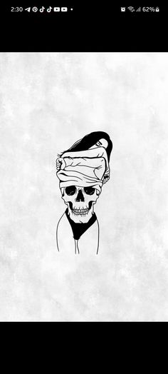 a black and white drawing of a skull wearing a turban on his head