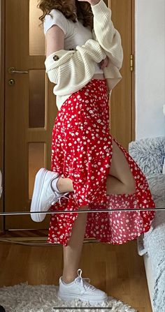 Lower Belly Pooch Outfit, Red Skirt, Girly Outfits