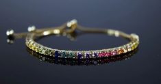 Luxury Collection Adjustable Rainbow Tennis Bracelet in Sterling Silver Cubic Zirconium color stones and Sterling Silver 4MM Round Cut Stones AAA quality center stone lead and nickel free Color Stones, Gold Flats, Luxury Collection, Tennis Bracelet, Chain Link Bracelet, Wrap Bracelet, Round Cut, Stone Color, Womens Necklaces