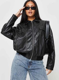 Tanza Faux Leather Jacket Washed Black Festival Jacket, Pu Jacket, Shiny Pants, Fleece Dress, Sweatshirt Set, Outerwear Outfit, Coat Outfits, Faux Leather Jacket, Knit Sweatshirt