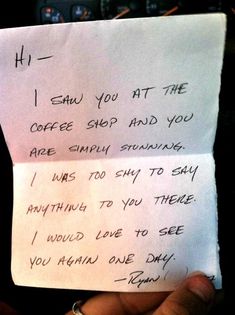 someone holding up a piece of paper with writing on it that says, i saw you at the coffee shop and you are empty to say anything