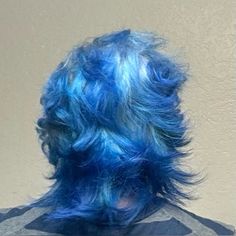 #blue #shorthair #bluehaircolor Hair Dye Colors Blue, Shaggy Blue Hair, Punk Blue Hair, Teal Hair Men, Blue Locs Men, Blue Calico Hair, Blue Tip Hair, Blue Hair With Black Roots, Blue Highlights Short Hair