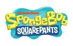 the spongebob squarepants logo is shown in blue and yellow with green letters