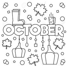 a black and white image with the word october in it's center surrounded by objects