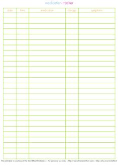 a medical tracker sheet with green lines on the top and bottom, in front of a white