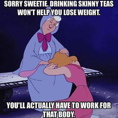 an image of a cartoon character being comforted by another person with the caption saying sorry sweet drinking skinnyy teas won't