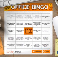 a desk with a keyboard, mouse and other office items on it that include a free printable game