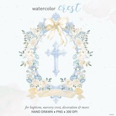 Watercolor Light, Watercolor Crest, Cross Png, Watercolor Cross, Diy Nursery, Nursery Baby Room, Clip Art Vintage, Blue Peach, Christian Cross