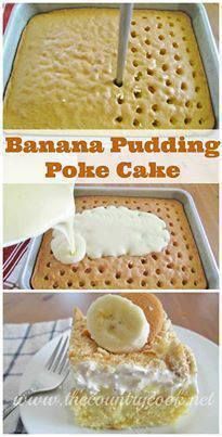 banana pudding poke cake is in the pan and ready to be eaten