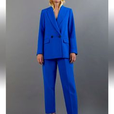 Double Breasted Buttoned Blazer And Pleated Pants With Belt. Willing To Sell Separately. Elegant Blue Workwear Pants, Elegant Blue Pants For Work, Tailored Blue Pants For Work, Elegant Royal Blue Workwear Blazer, Elegant Blue Straight Leg Pantsuit, Elegant Royal Blue Blazer For Work, Zara Blue Blazer With Notch Lapel, Zara Blue Notch Lapel Blazer, Chic Tailored Blue Pants