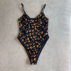 Shein Bodysuit, Size Large, Sheer Lace Black With Floral Pattern, Adjustable Straps, Lined Breast Cups, Never Worn! Fitted Orange Bodysuit For Vacation, Fitted Orange Bodysuit With Lined Body, Shein Bodysuit, Tops Shein, Shein Tops, Black Laces, Black Orange, Sheer Lace, Orange Black