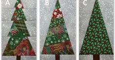 three different types of christmas trees with the letters abc and c on them, all decorated in green and red