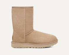 UGG™ Classic Short II Sand Women's Boots Born on the beaches of California, our Classic Boot was originally made to keep surfers warm after early-morning sessions and has since become an icon of West Coast cool. It's crafted with our famously soft sheepskin, which naturally wicks away moisture so you can wear it anywhere – both indoors and out. This product was made in a factory that supports women in our supply chain with the help of HERproject, a collaborative initiative that creates partnersh Ugg Sand, Sand Boots, Ugg Womens, Sheepskin Boots, Classic Boots, Sandals Brands, Flat Espadrilles, Velvet Tops, Real Fur