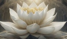 a large white flower sitting on top of a pond