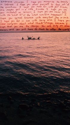 two people in a rowboat on the water at sunset with a poem written above them