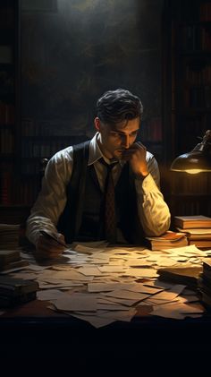 Photorealistic image of a clever detective sitting in his office Call Of Cthulhu, Urban Fantasy, Story Inspiration, Dark Fantasy Art, Writing Inspiration, Character Concept