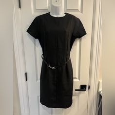 Nwt Belted Black Sheath Dress. Lined. Black Career Dresses For Spring, Elegant H&m Midi Dress With Short Sleeves, Elegant H&m Midi Dress For Work, Classic Black Midi Dress For Career, Belted Black Dress For Office, Black Career Dress With Short Sleeves, Black Short Sleeve Career Dress, Black Shift Dresses For Work, Elegant Short Sleeve Dresses By H&m