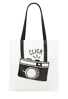 a black and white bag with the words click on it's front, and an image of a camera