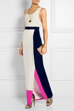 Roksanda Ilincic | Ayton color-block silk-crepe maxi skirt | NET-A-PORTER.COM डिजाइनर कपड़े, Best Maxi Dresses, Color Block Skirt, Cool Winter, Color Block Dress, فستان سهرة, Block Dress, Pretty Dress