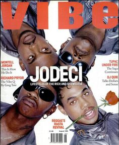 the cover of vibe magazine with three men wearing sunglasses and one has a rose in his mouth