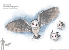 an owl with red eyes is flying in the sky next to another owl and cat