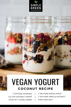 vegan yogurt recipe in a jar with granola and berries on top