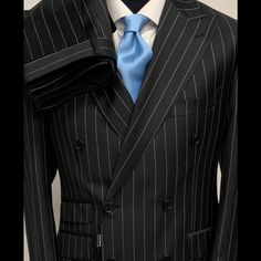 Black And White Pinstripe Super 150 Cerruti 1881 Neapolitan Double Breasted Wool Suit 5 Inch Peak Lapel Hand Stitched, Ticket Pocket, Flat Front Pant. 10 Inch Back Double Vent. From Los Angeles Based Italian Suit Designer: Winstonandlee.Com We Ship Worldwide And Arrange It So You Pay Less Import Tax Allow 5-7 Days Shipment From Our Warehouse In Italy If The Quality, Fit, Price Point Of Any Of Our Suits Does Not Exceed Your Expectations Return It For Full Refund. Double Breasted Suit Men, Apocalypse Survival Gear, Men Attire, Blazers Black, Cerruti 1881, Italian Suit, Church Suits, Flat Front Pants, Suit Men