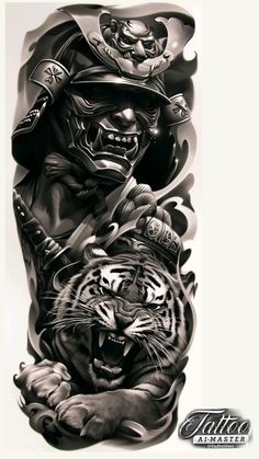 an image of a tiger and fireman tattoo design