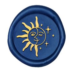 a blue and yellow sun with stars on it