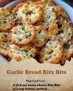 garlic bread ritz bites in a white bowl