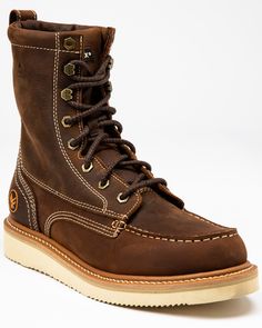 Hawx Men's 8" Lacer Wedge Work Boots - Soft Toe, Brown Wedge Work Boots, Creeper Boots, Moc Toe Boots, Rugged Boots, Boot Barn, Mens Boots Fashion, Work Boots Men, Sorel Winter Boot, Goodyear Welt