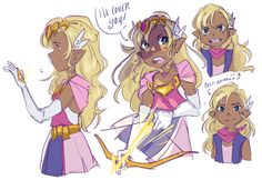 some drawings of princess aurora from the animated movie, tangled up with her hair and makeup