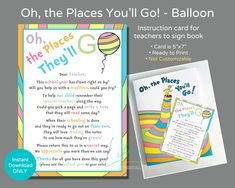 an image of a children's birthday card with the words oh, the places you'll go balloon