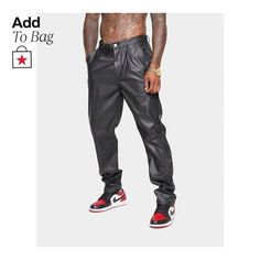 in stock Casual Leather Streetwear Pants, Casual Faux Leather Pants For Streetwear, Urban Leather Bottoms For Streetwear, Urban Straight Leg Leather Pants, Urban Fitted Leather Pants For Streetwear, Casual Straight Leg Leather Pants For Streetwear, Fitted Urban Leather Pants For Streetwear, Fitted Leather Pants For Urban Streetwear, Fitted Casual Leather Pants With Pockets