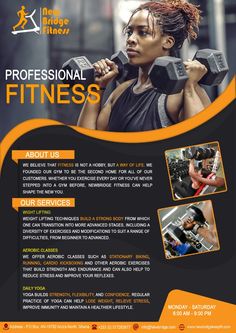 a flyer for a personal gym with an image of a woman lifting dumbbells