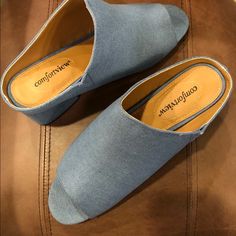 Comfortview Women’s Denim Mule Shoes That Would Be Adorable With Jeans, Dresses, Shorts Or Any Outfit! They Are Versatile And Have A Block Heel For Added Comfort. They Are Brand New And Have Never Ben Worn. Great Gift For Yourself Or Someone On Your Gift List! Denim Mules, Mule Shoes, Shoes Color, Gift List, Mule Clogs, Mules Shoes, Mule, Block Heels, Clogs