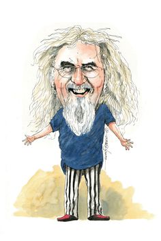 a caricature of an old man with long white hair and beard wearing striped pants