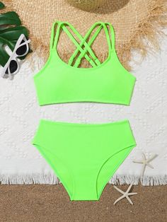 Green Boho Collar   Plain  Embellished High Stretch  Tween Girls Clothing 13 Year Girl, Foster Kids, Summer Swim, Boho Green, Swim Suits, Cute Swimsuits, Summer Swim Suits