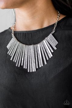 Welcome To The Pack - Silver Necklace & Earring Set - Paparazzi Accessories - Chic Jewelry Boutique by Andrea Tapered Fringe, Short Silver Necklace, Paparazzi Jewelry Images, Paparazzi Accessories Jewelry, Edgy Jewelry, Linear Pattern, Fringe Necklace, Paparazzi Accessories, Chic Jewelry